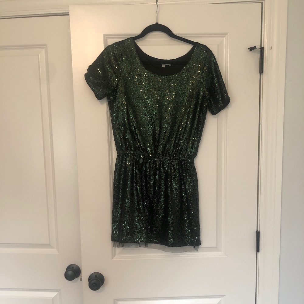 Green sequin mini dress